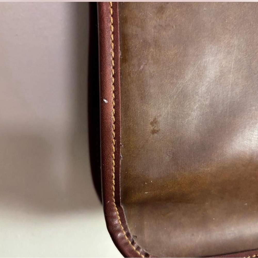 Perry Ellis Vtg Brown Color Block Briefcase w/Strap & Structured Design (1990s) - Picture 5 of 8